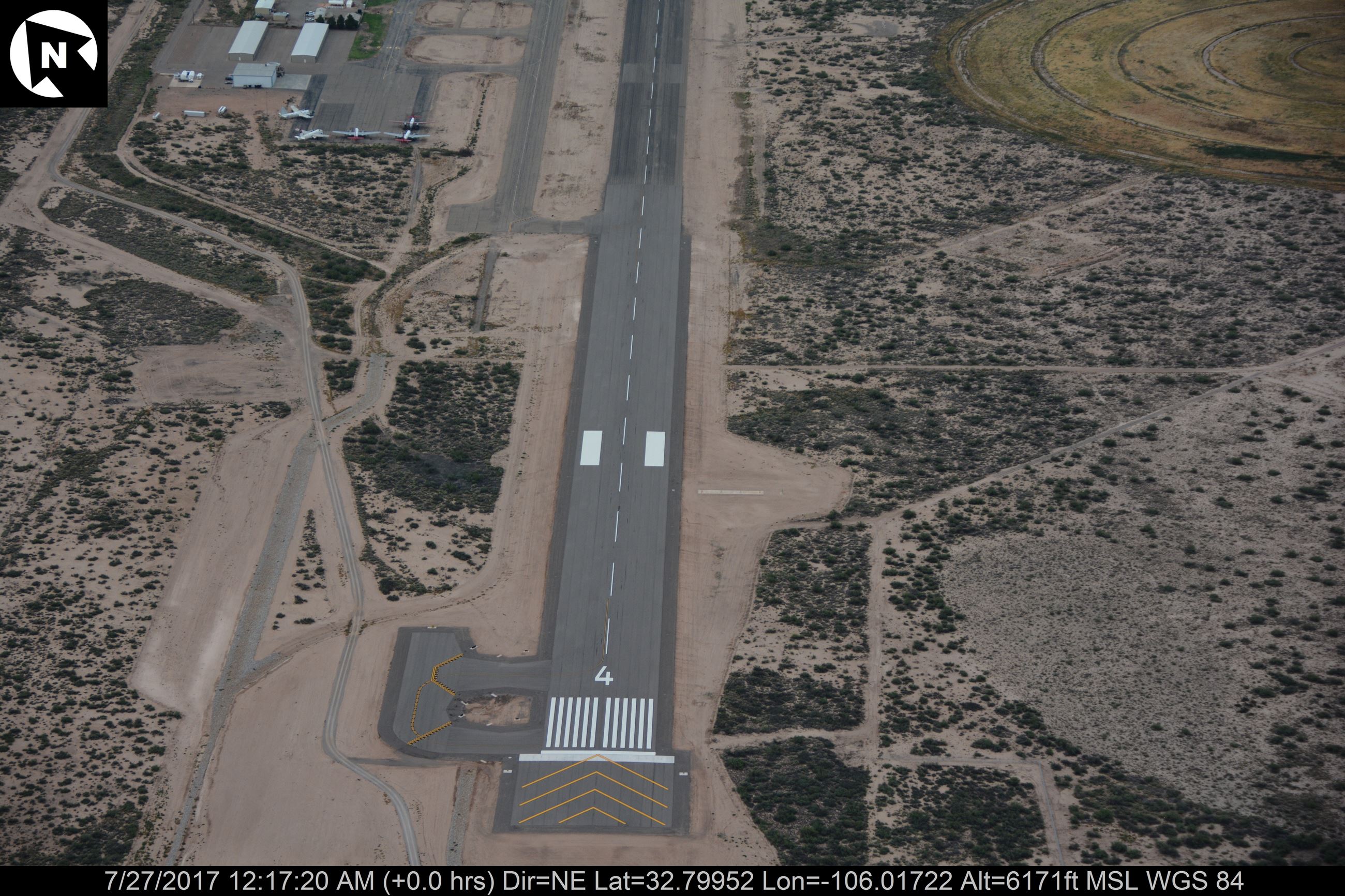 An aerial image of the runway at the Alamogordo White Sands Regional Airport.